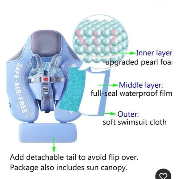 Mambobaby Solid Non-inflatable Newborn Baby Waist Float Lying Swimming Ring Pool - Picture 2 of 5